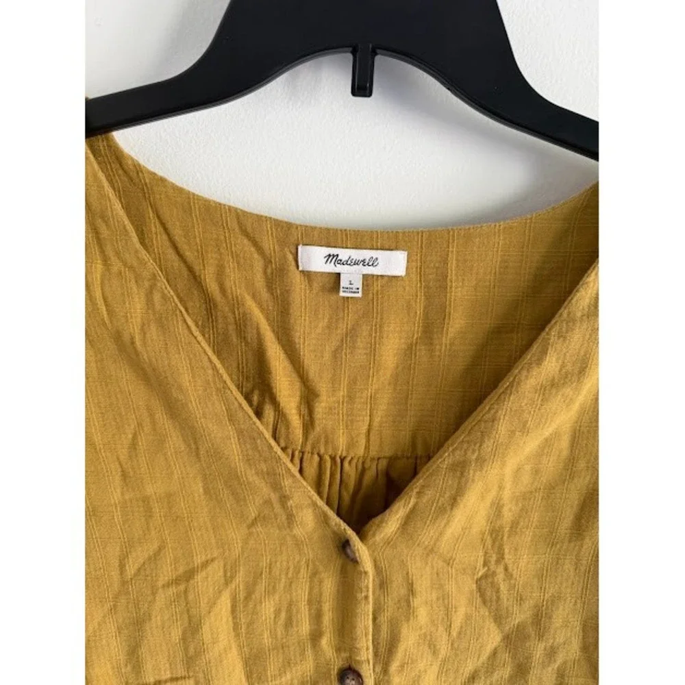 Boho Madewell Ruffle Sleeve Button Front Top Women Large Mustard Yellow